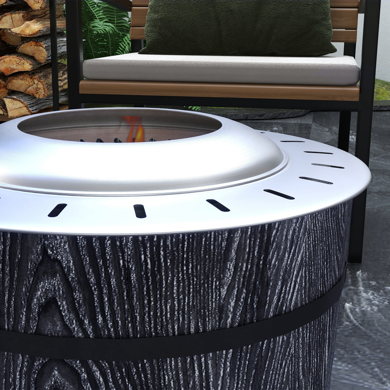 Outsunny Smokeless Fire Pit with Fireproof Mat, 20" Barrel Style Portable Wood Burning Firepit