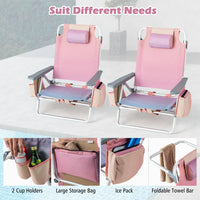 Thumbnail for 2 Pieces Folding Backpack Beach Chair with Pillow