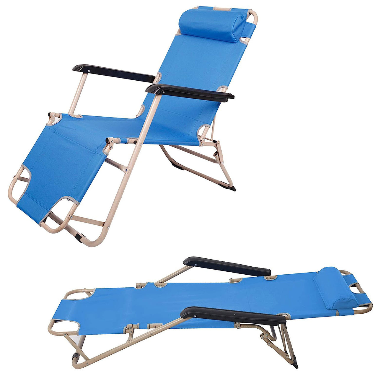 Set of 2 Portable Chaise Lounge Chair 60" Dark Blue/Blue