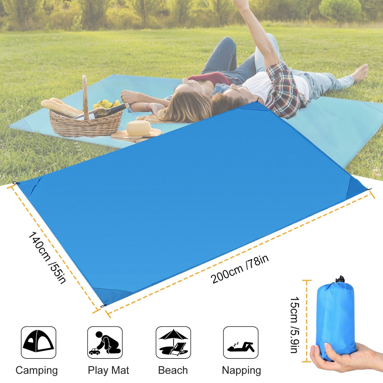 Beach Blanket 4.6' x 6.6' Waterproof/Sandproof Foldable Mat