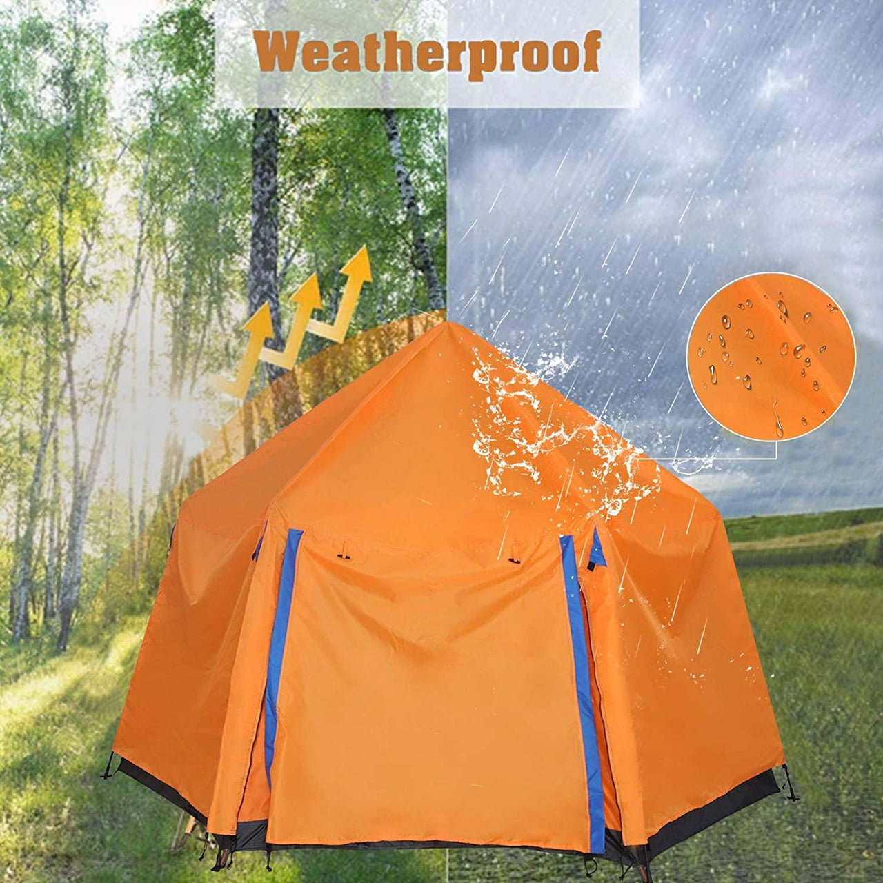 3-4 Person Camping Instant Pop-up Tent, Sun Shelter Waterproof Double Layer 4 Seasons Lightweight Tent