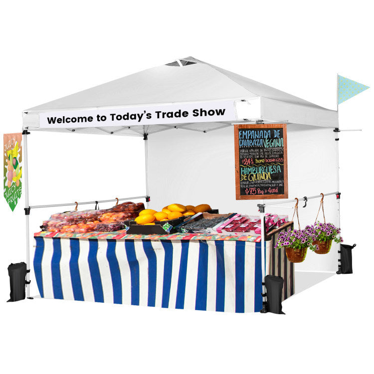 10 x 10 Feet Foldable Commercial Pop-up Canopy with Roller Bag and Banner Strip