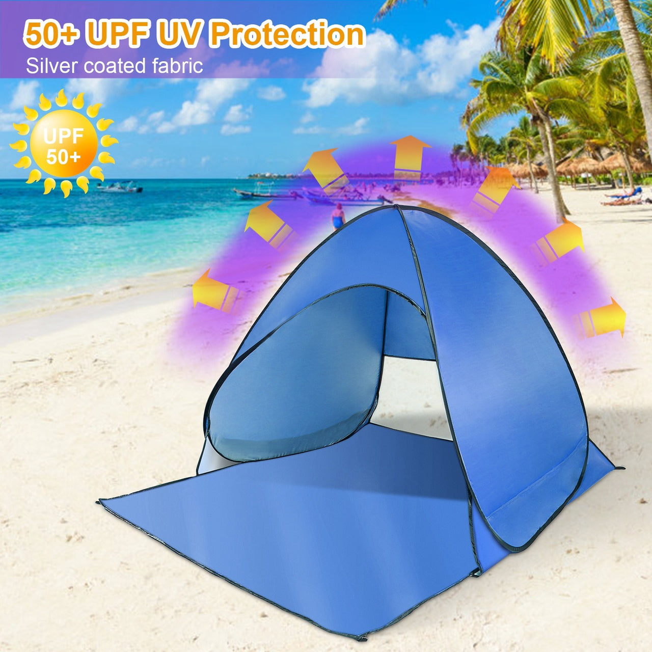 Pop Up Beach Tent Sun Shade Shelter Anti-UV Automatic Waterproof  w/ Net Window Storage Bag