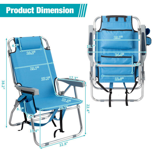 Backpack Heightened Oxford Cloth Silver White Aluminum Tube Bearing 100kg Beach Chair Blue