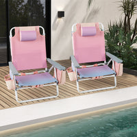 Thumbnail for 2 Pieces Folding Backpack Beach Chair with Pillow