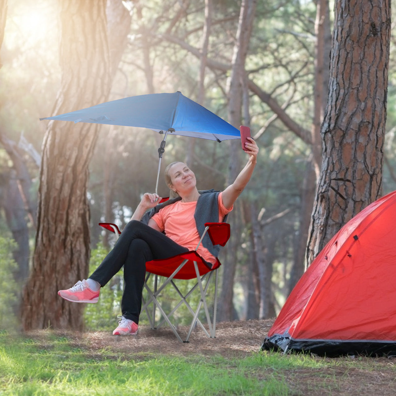 Foldable Outdoor Chair with Detachable Umbrella  Adjustable Canopy