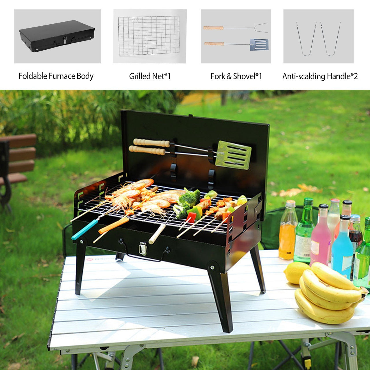 Portable Foldable Suitcase Charcoal Grill 16.7x10x17.7in