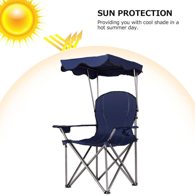 Folding Beach Canopy Chair with Cup Holders