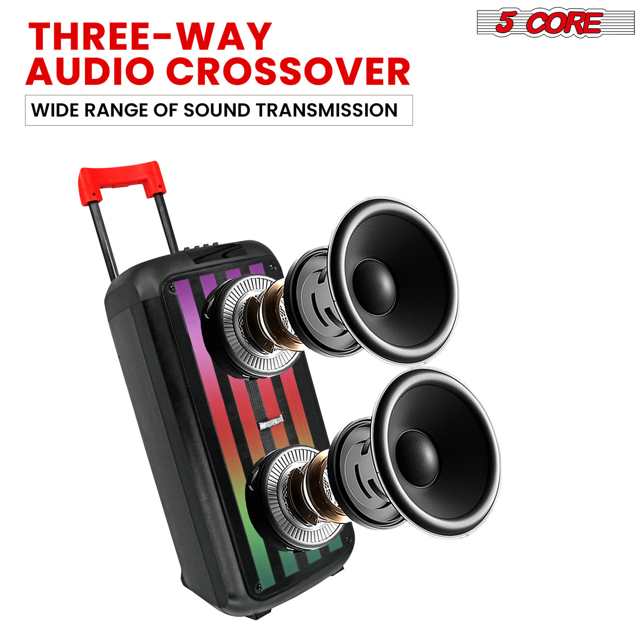 5 Core Bluetooth Speaker Karaoke Machine • 8" 3 Way Speaker • Portable Singing PA System • w DJ Light