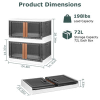 Thumbnail for 2Pcs 72L Foldable Storage Bins with Lid Collapsible Stackable Organizer Containers with Front Door Lock 4Pcs Wheels