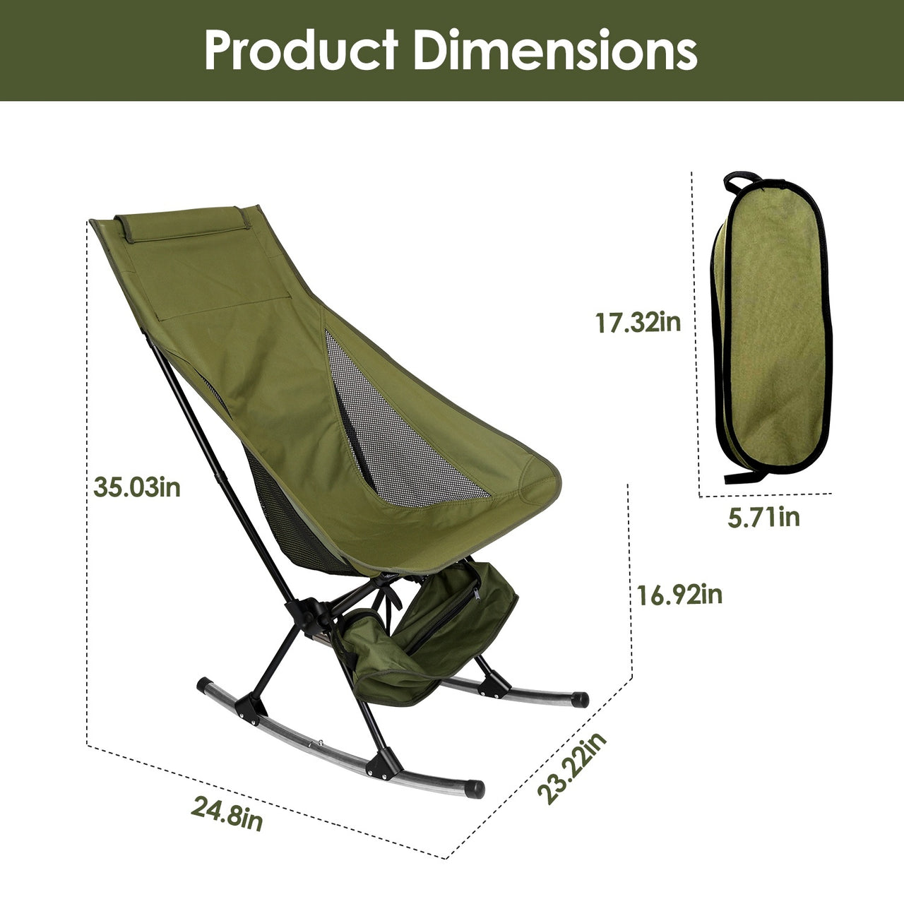 Portable Camping Rocking Chair with Carry Bag, High Back