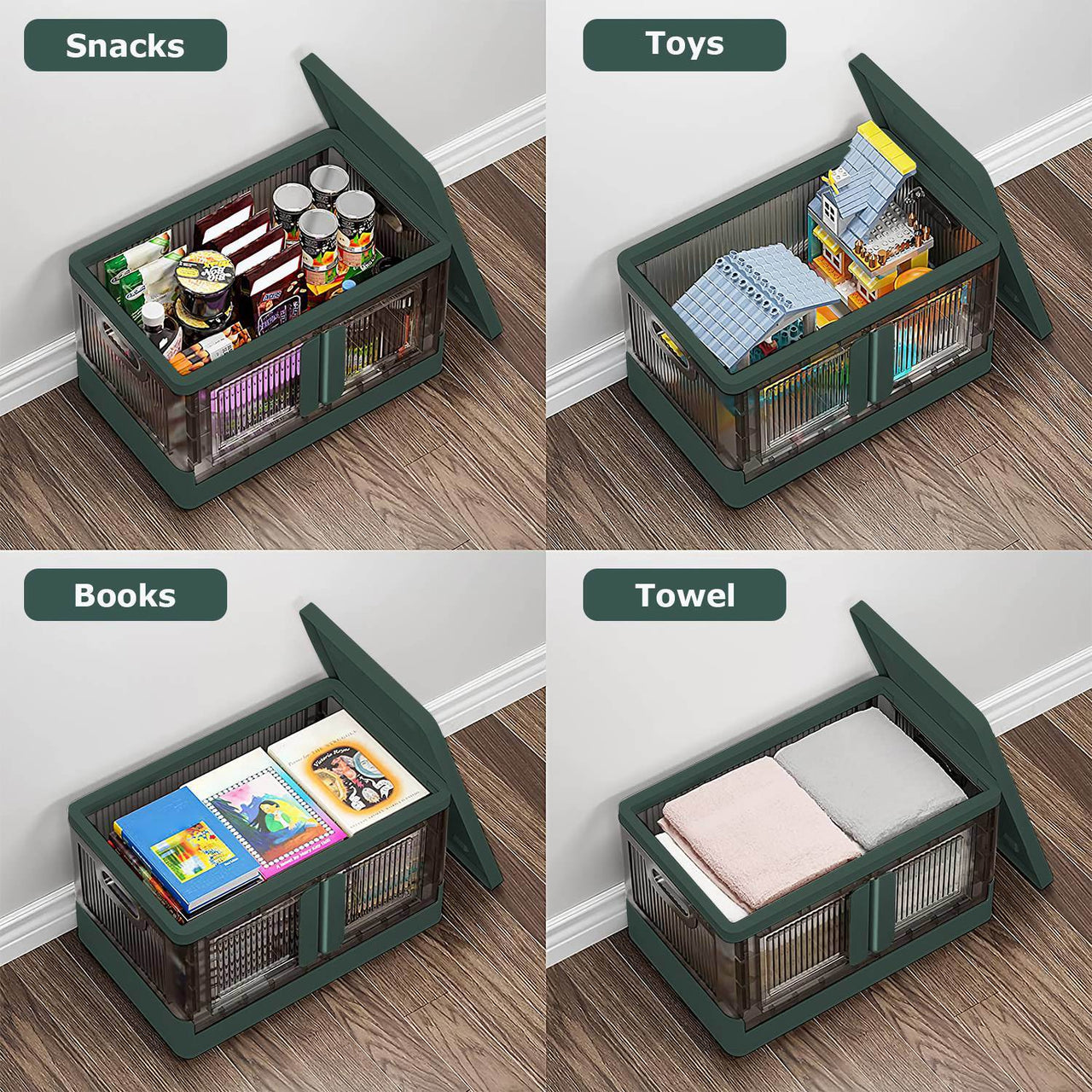 2Pcs 72L Foldable Storage Bins with Lid Collapsible Stackable Organizer Containers with Front Door Lock 4Pcs Wheels