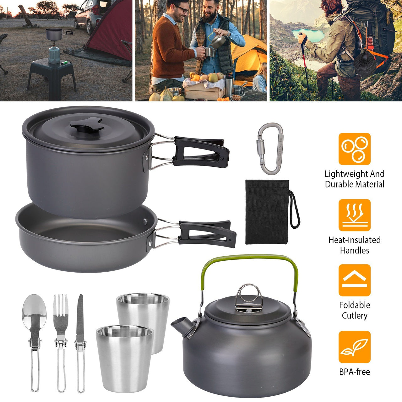 12Pcs Camping Cookware Set  Aluminum Pot/Pans Kit