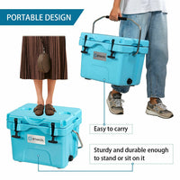 Thumbnail for 16 Quart 24-Can Capacity Portable Insulated Ice Cooler with 2 Cup Holders