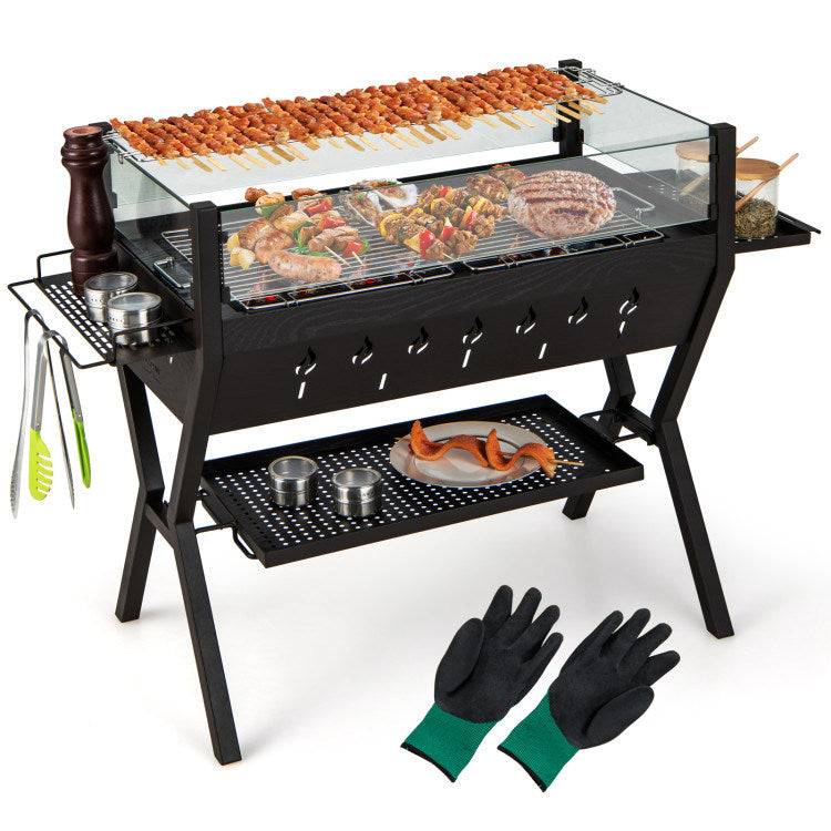 Barbecue Charcoal Grill with Wind Guard Seasoning Racks