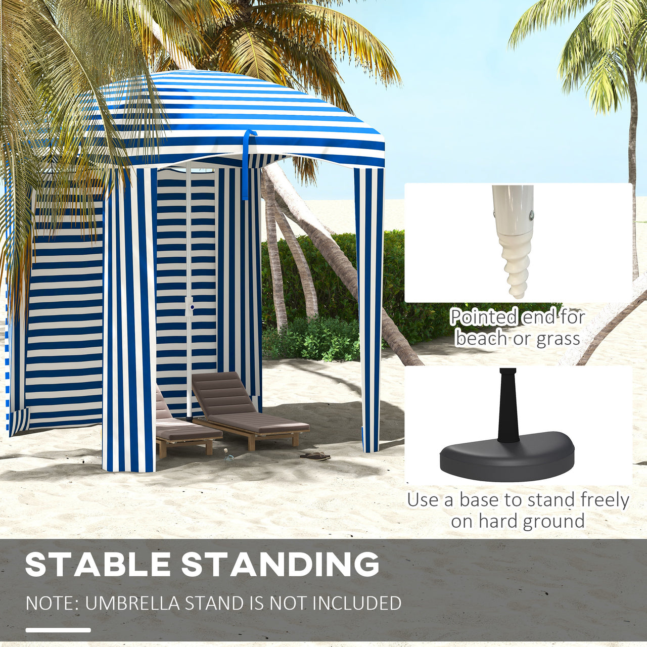 Outsunny 5.9' x 5.9' Ruffled Portable Beach Cabana with Walls, Vents, Sandbags, Carry Bag, Blue & White Stripe