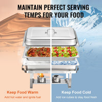 Thumbnail for VEVOR 2-Pack Rectangle Chafing Dish Set 2 Full-Size 8Qt Pan 4 Half-Size 4Qt Pans