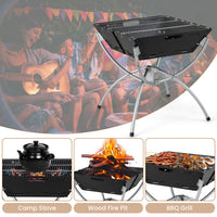 Thumbnail for 3-in-1 Camping Campfire Grill with Stainless Steel Grills Carrying Bag & Gloves