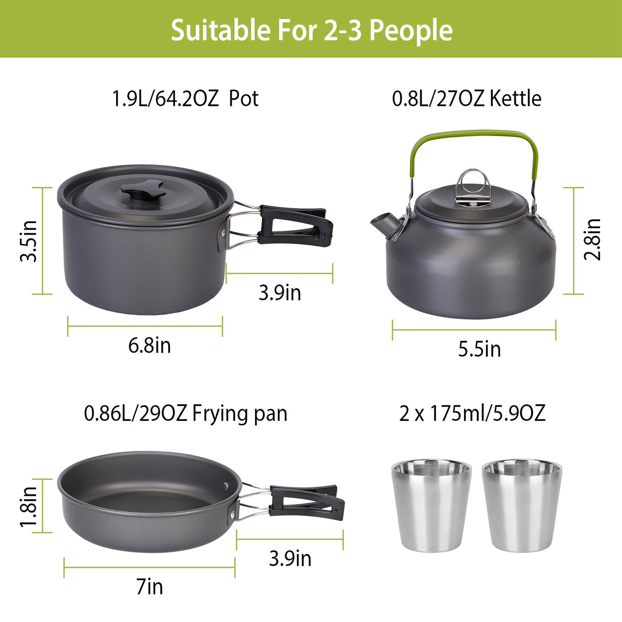 12Pcs Camping Cookware Set  Aluminum Pot/Pans Kit