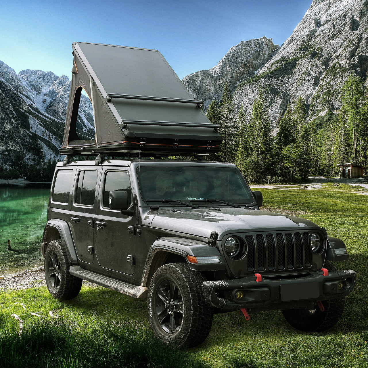 Trustmade Triangle Aluminium Black Hard Shell Grey Rooftop Tent with Roof Rack Scout Plus Series