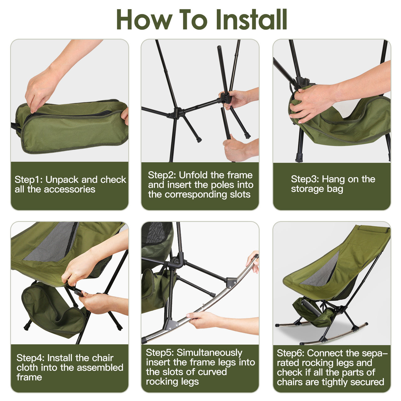 Portable Camping Rocking Chair with Carry Bag, High Back