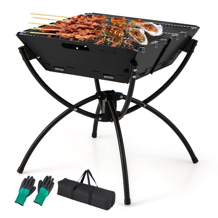 3-in-1 Camping Campfire Grill with Stainless Steel Grills Carrying Bag & Gloves