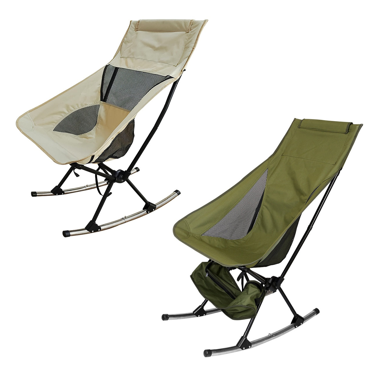 Portable Camping Rocking Chair with Carry Bag, High Back