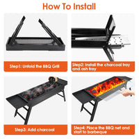 Thumbnail for Foldable Charcoal BBQ Grill with Shelf Stainless Steel Grill