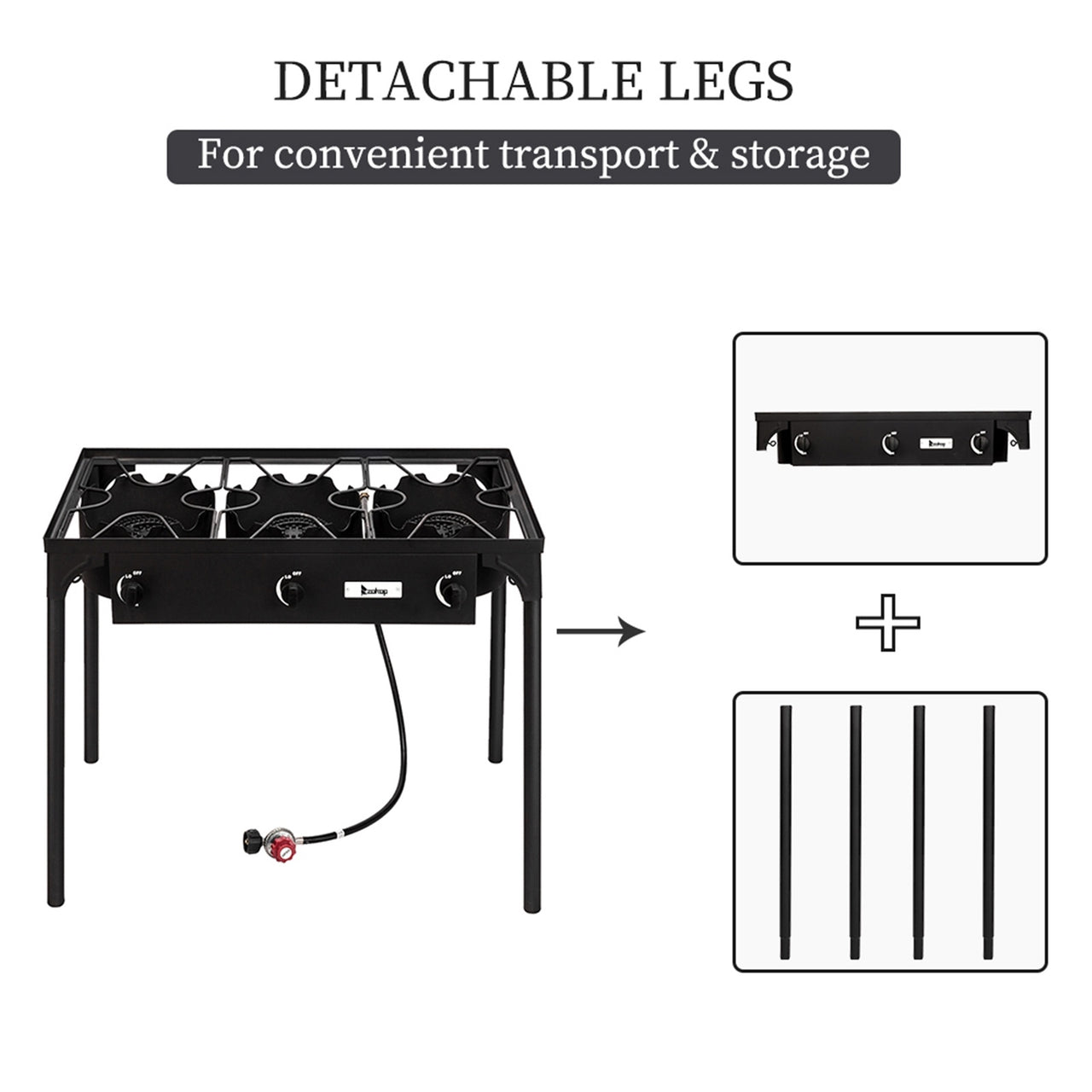 Camp Stove Propane Gas Cooker Portable Cast Iron (Three Burner 25000-BTU)