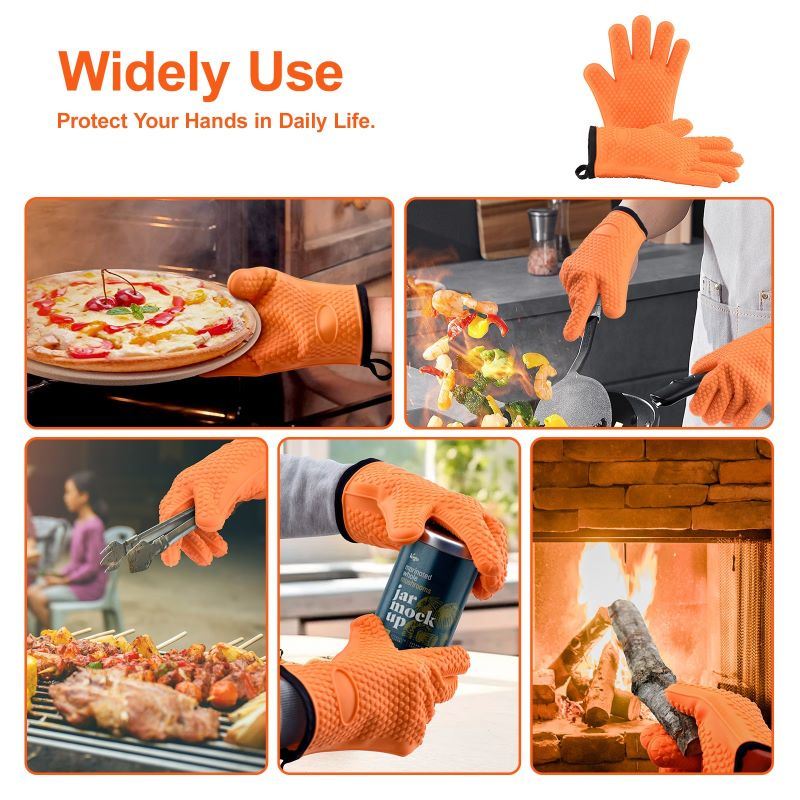 Silicone Smoker Oven Gloves with Waterproof & Hangable Design