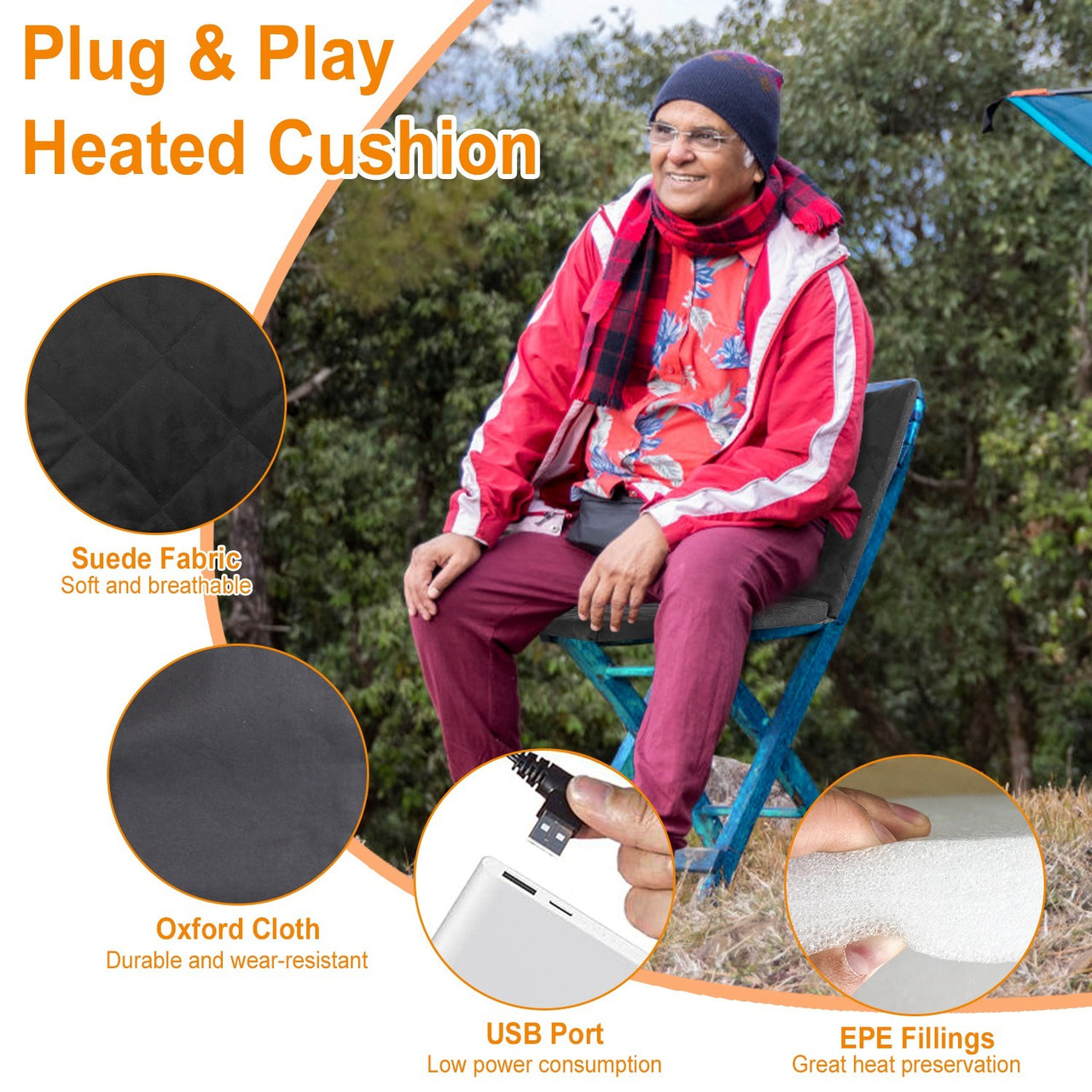 Portable Heated Seat Cushion with 3 Temperature Levels USB Plug Powered Heating Pad