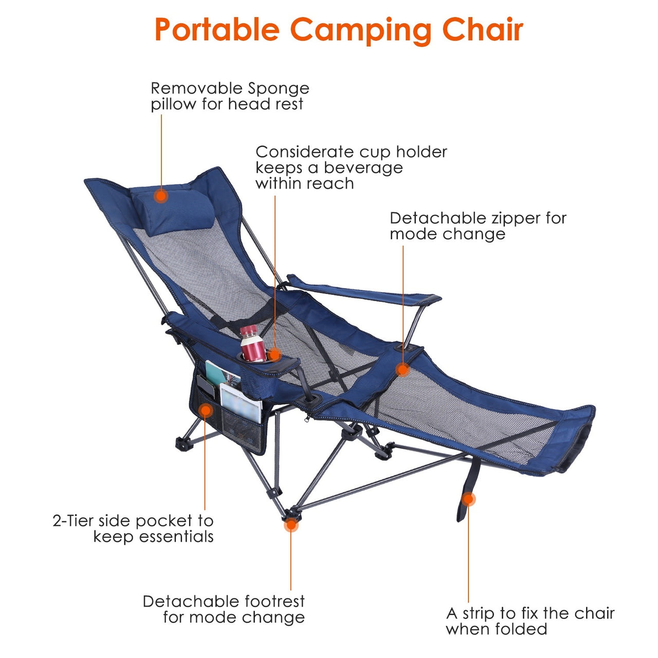 Foldable Camping Chair 330LBS Load Heavy Duty Steel