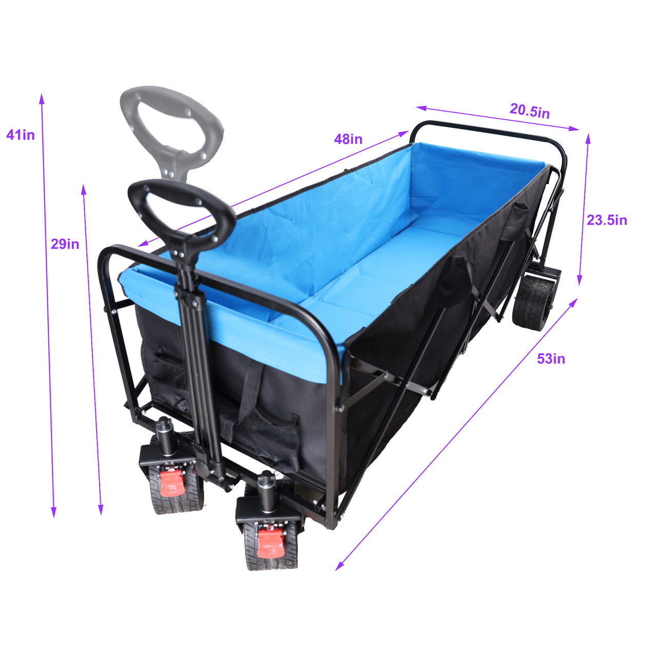 Large Capacity Folding Wagon Cart Extra Long  (black + blue)