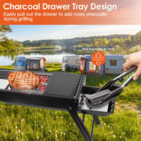 Thumbnail for Foldable Charcoal BBQ Grill with Shelf Stainless Steel Grill