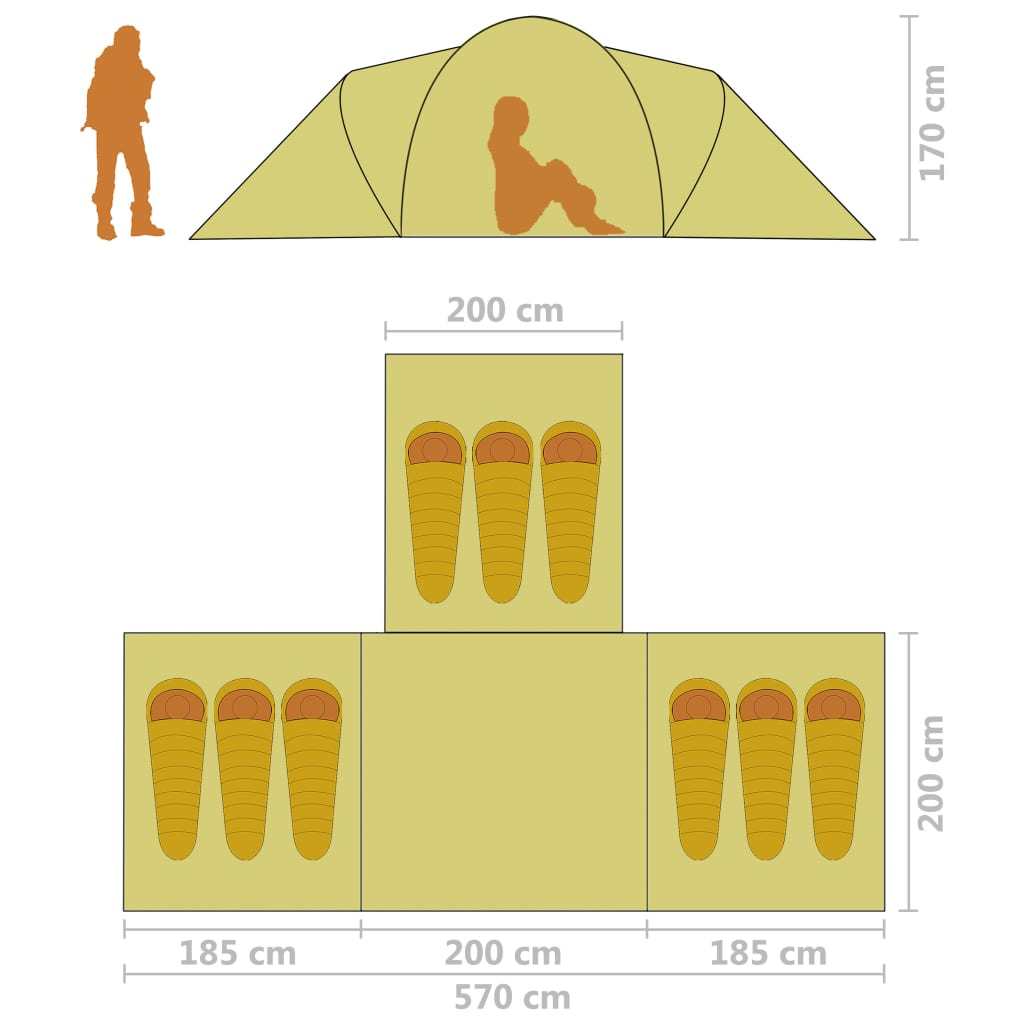 Camping Tent 9 Persons Fabric Gray and Orange