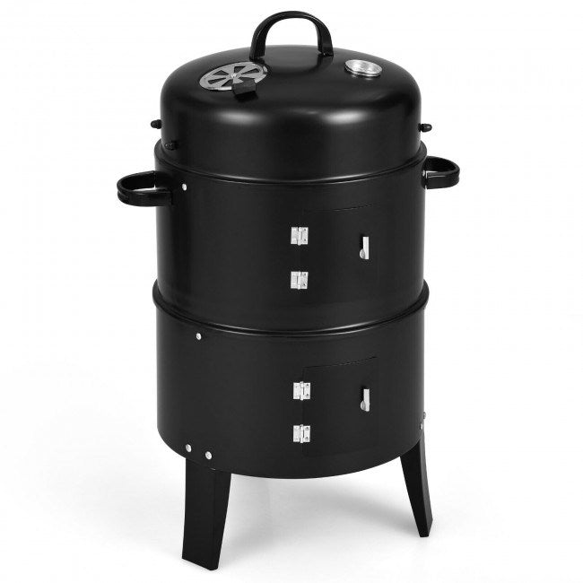 3-in-1 Charcoal BBQ Grill Combo with Built-in Thermometer