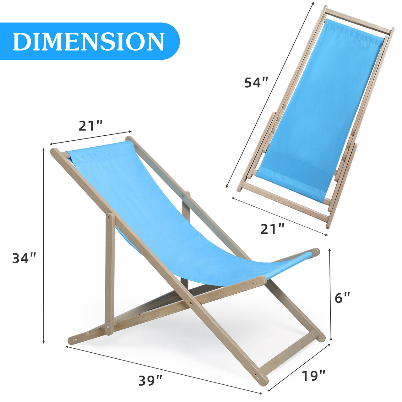 Beach Sling Patio Chair Set of 2,Wooden Folding Outdoor Chair