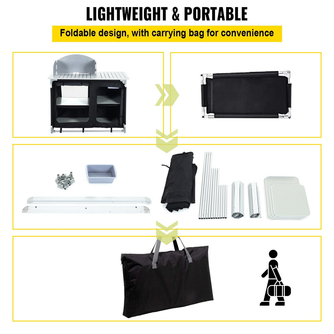 VEVOR Aluminum Portable Camping Kitchen Detachable Windscreen Storage Organizer & Carrying Bag