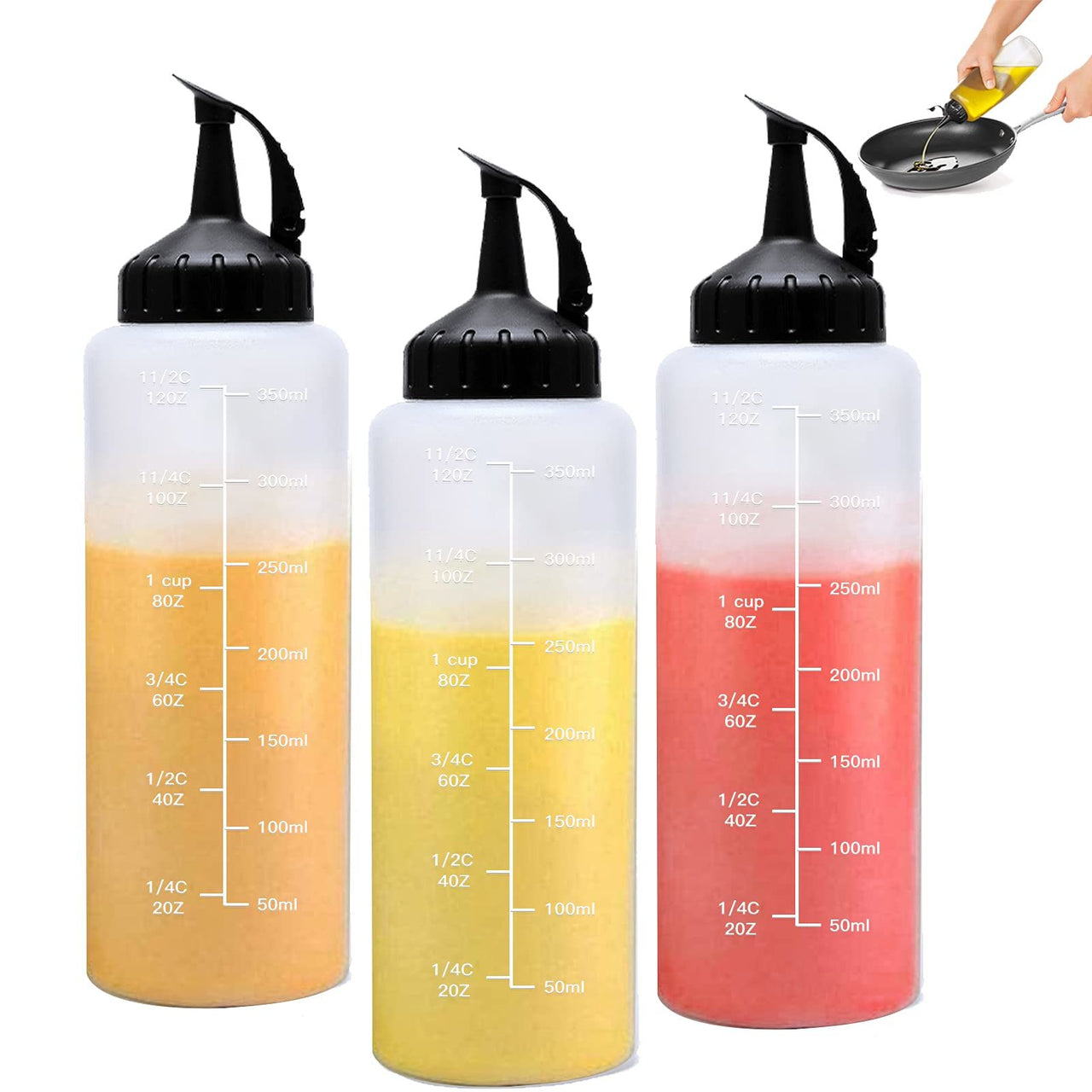 3Pcs Plastic Squeeze Condiment Bottles 12oz