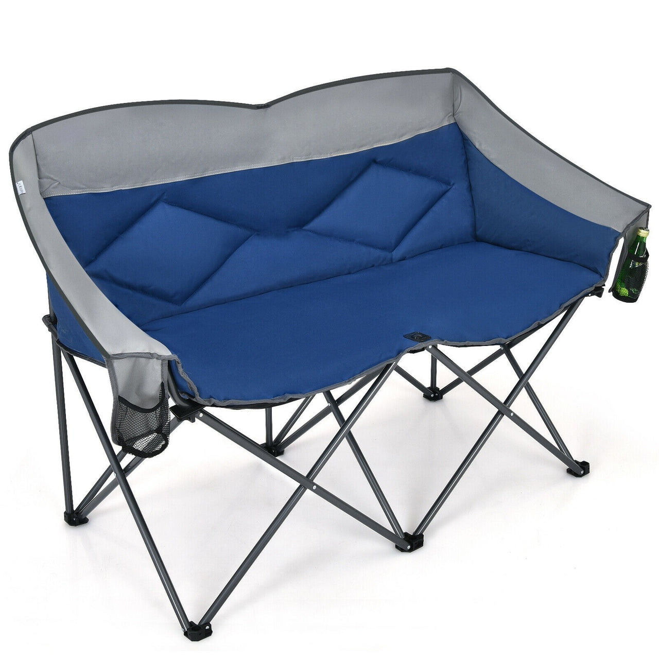 Folding Loveseat Camping Chair with Bags and Padded Backrest