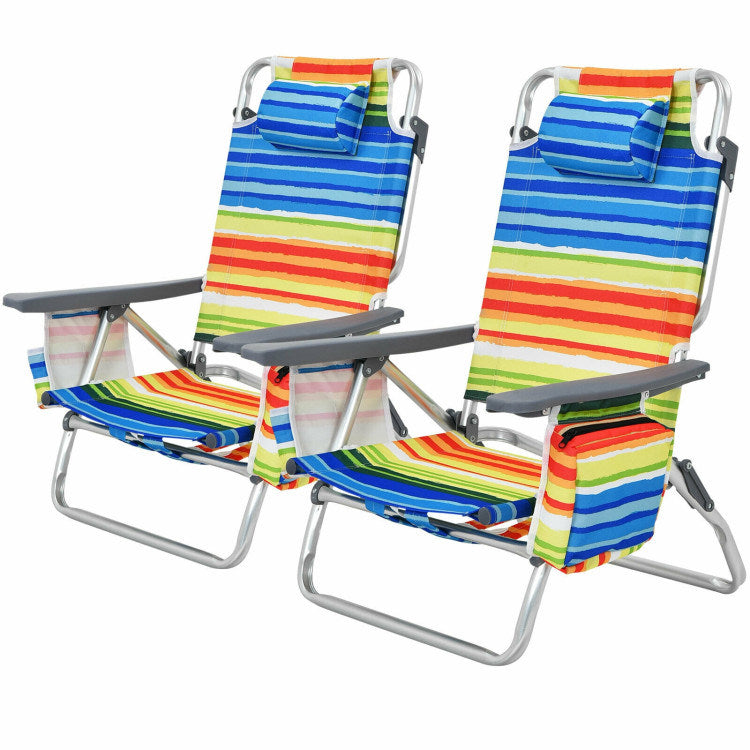 2 Pieces Folding Backpack Beach Chair with Pillow