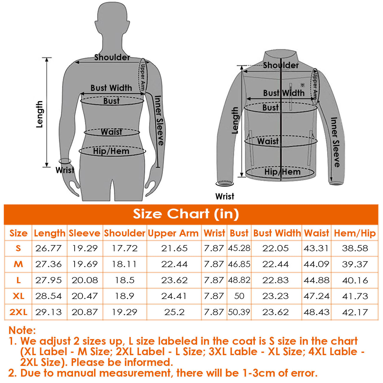 Heated Jacket -Lightweight Winter Hooded Jacket with 3-Level Heating Modes 8 Heating Zones Detachable Zipper Hood