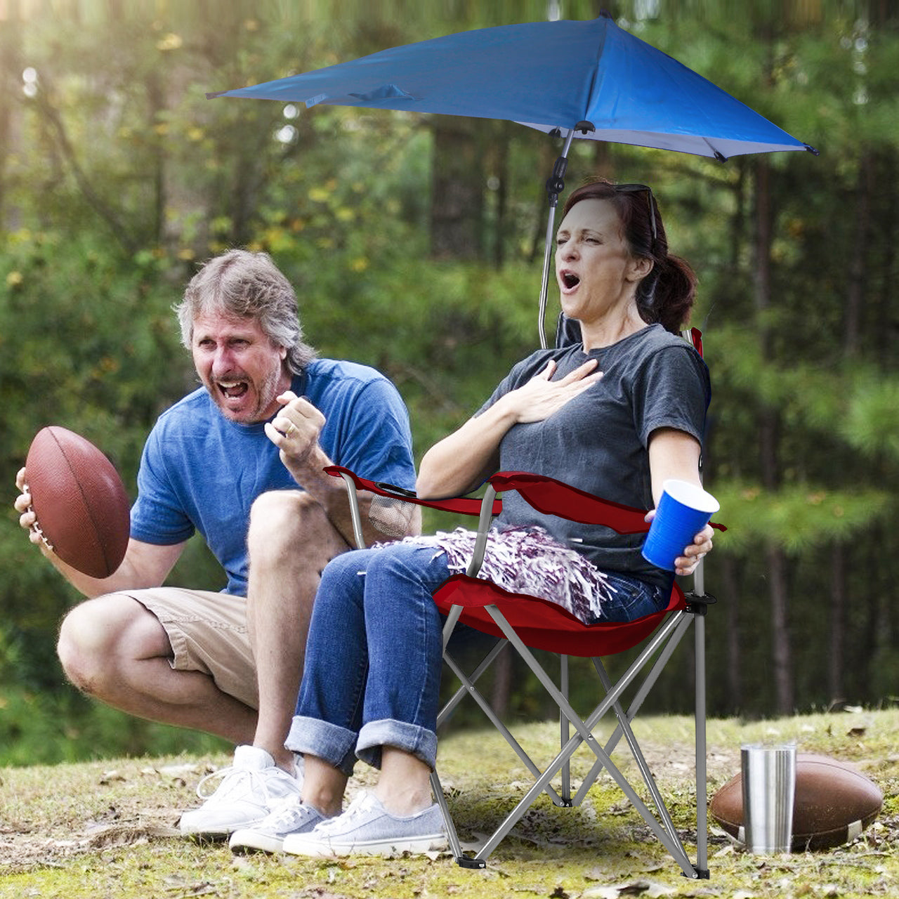 Foldable Outdoor Chair with Detachable Umbrella  Adjustable Canopy