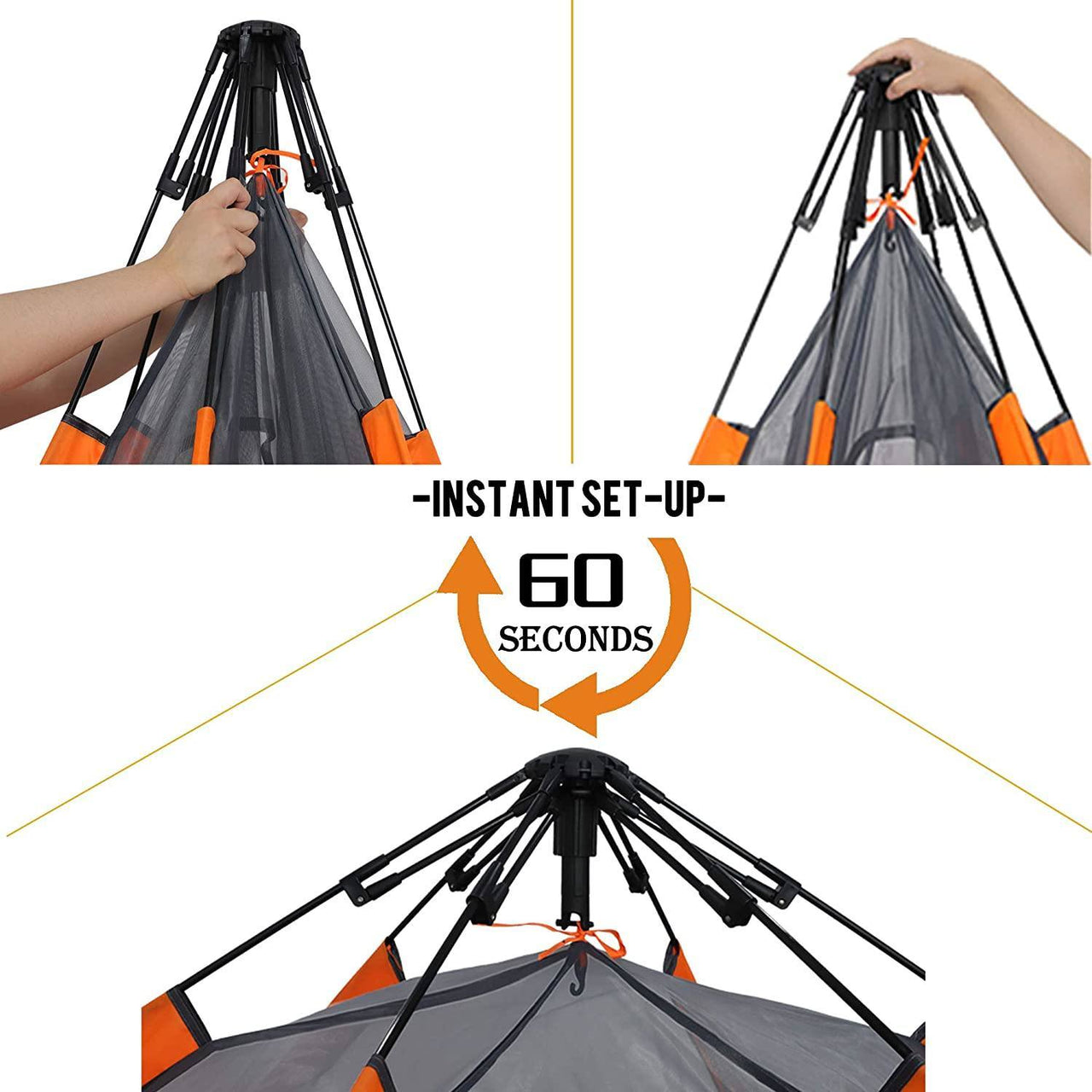 3-4 Person Camping Instant Pop-up Tent, Sun Shelter Waterproof Double Layer 4 Seasons Lightweight Tent