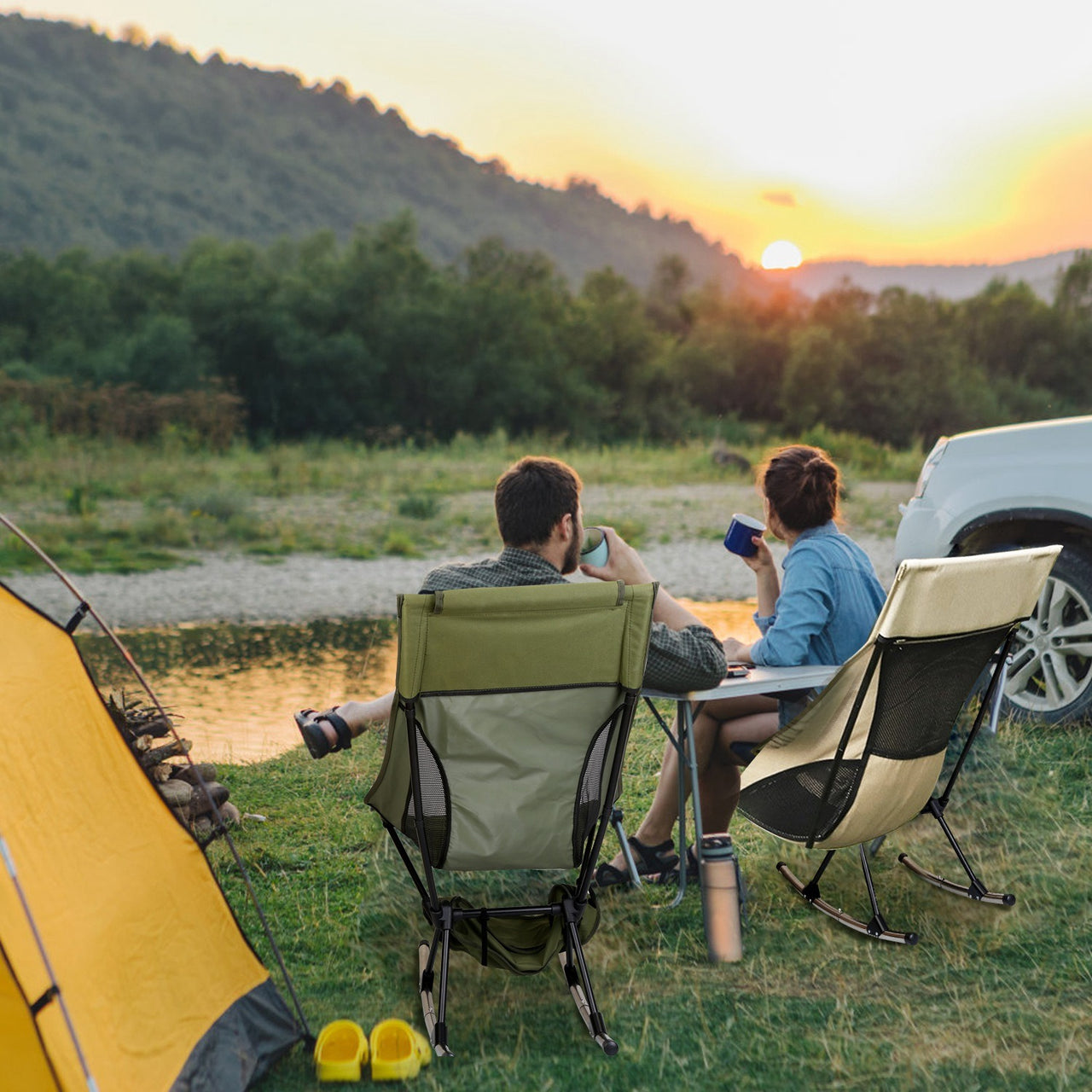 Portable Camping Rocking Chair with Carry Bag, High Back