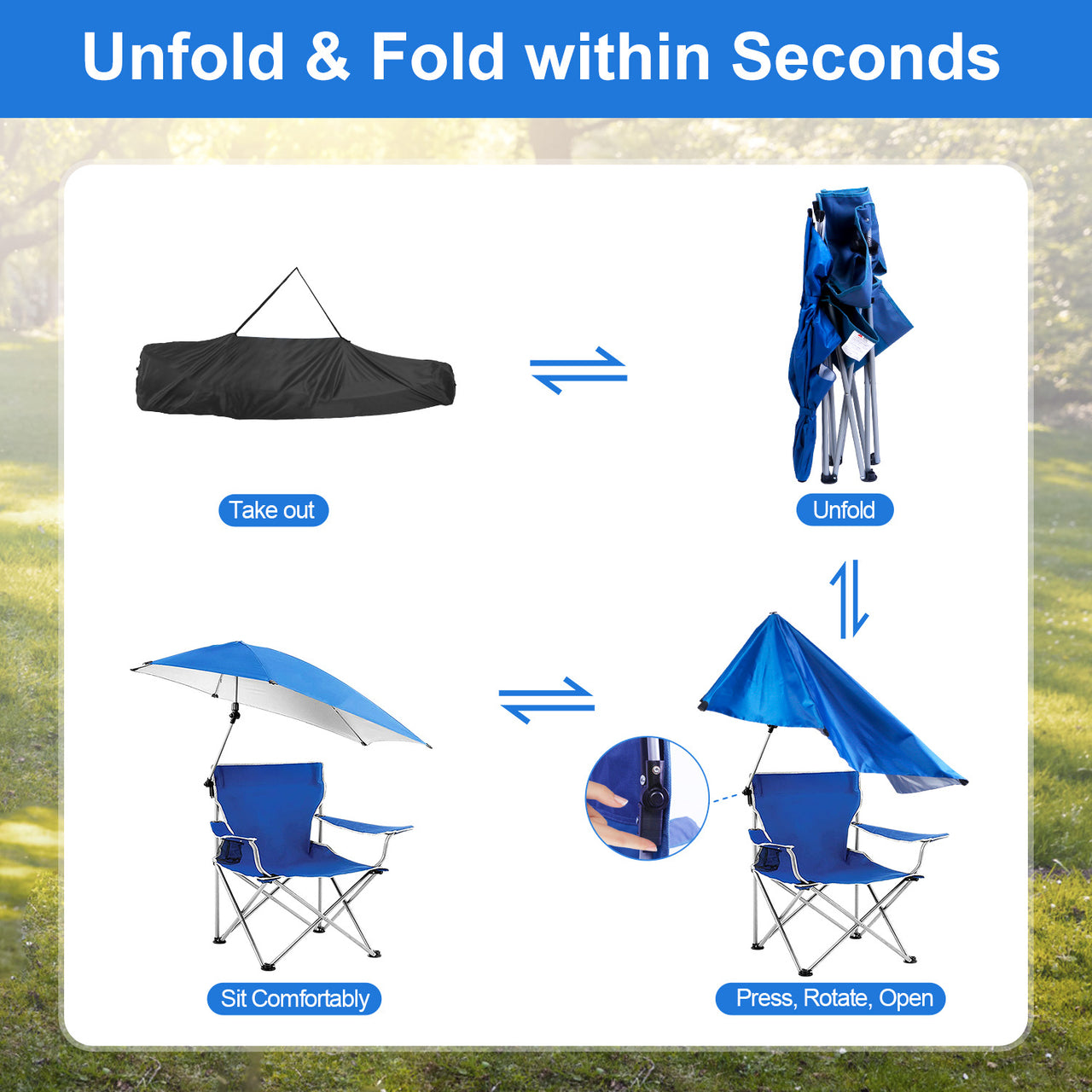 Foldable Outdoor Chair with Detachable Umbrella  Adjustable Canopy