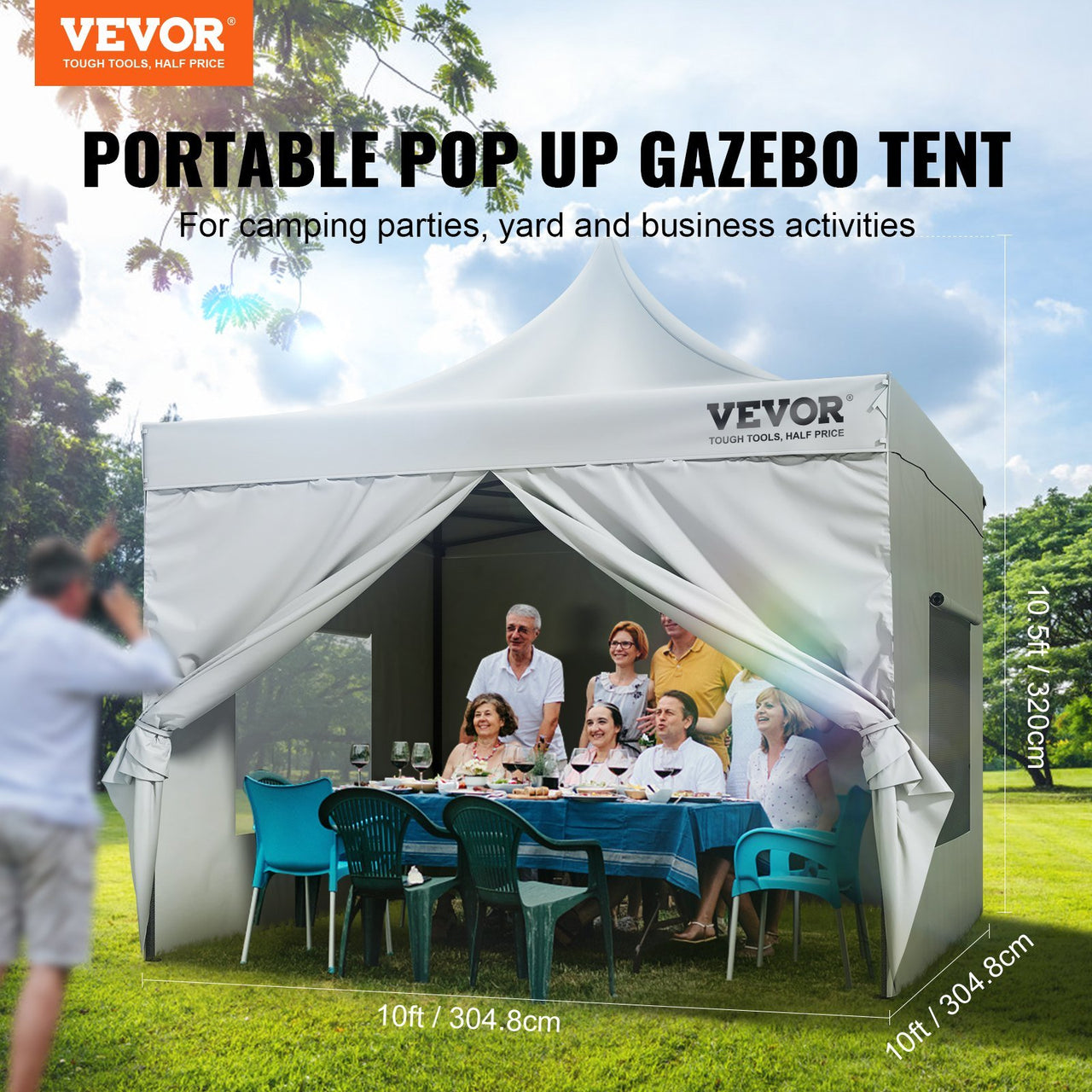 10x10 FT Pop up Canopy with Removable Sidewalls & Wheeled Bag, UV Resistant Waterproof