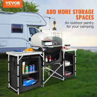 Thumbnail for VEVOR Camping Kitchen Table with Storage Carrying Bag-Aluminum Cook Station-3 Cupboard, Detachable Windscreen -Black