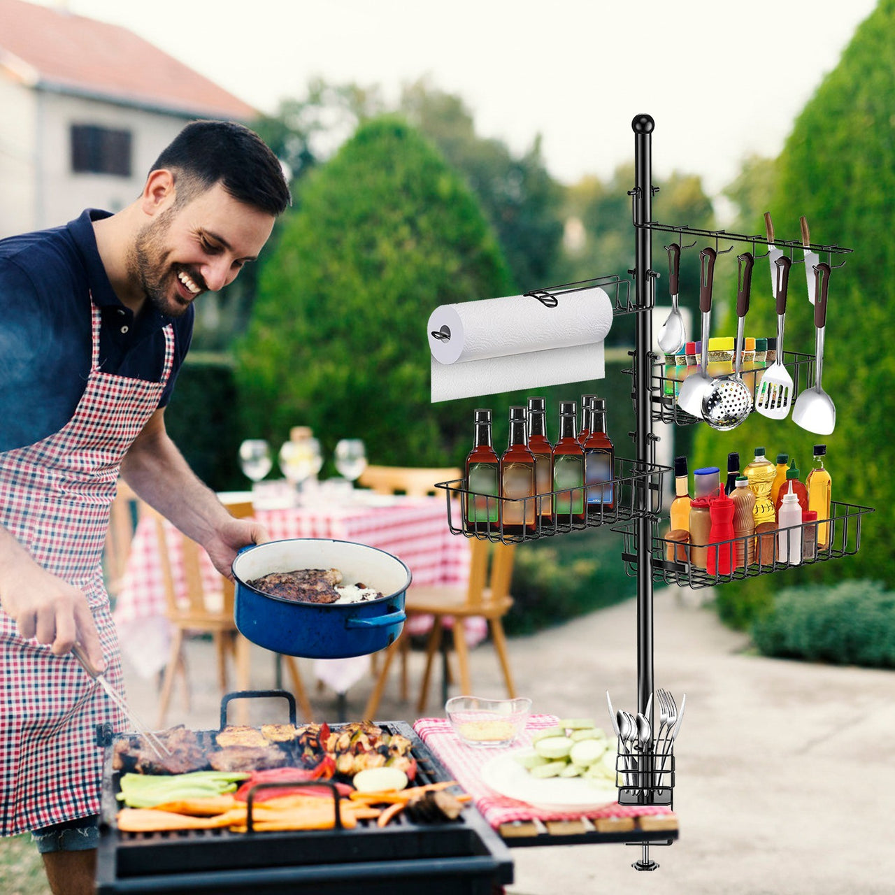 Griddle Caddy With Paper Towel Holder, Hook Baskets, Accessories