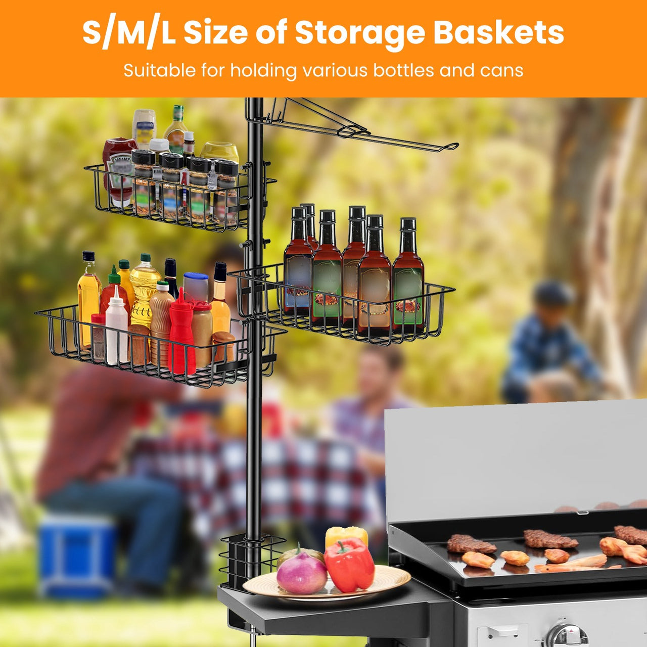 Griddle Caddy With Paper Towel Holder, Hook Baskets, Accessories